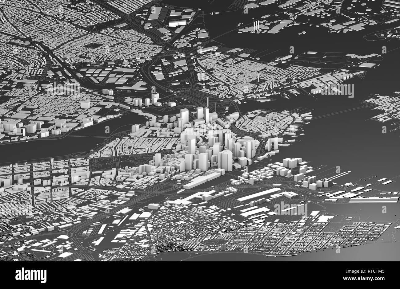 Satellitenansicht von Boston, Karte der Stadt mit Haus und Gebäude. Wolkenkratzer. Massachusetts. Usa. 3D-Rendering Stockfoto