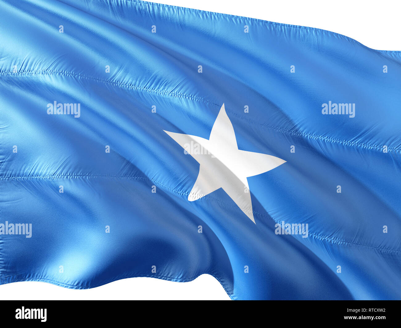 Flagge Somalia winken im Wind, isolierten weißen Hintergrund. 3D-rendering Gewebe. Stockfoto
