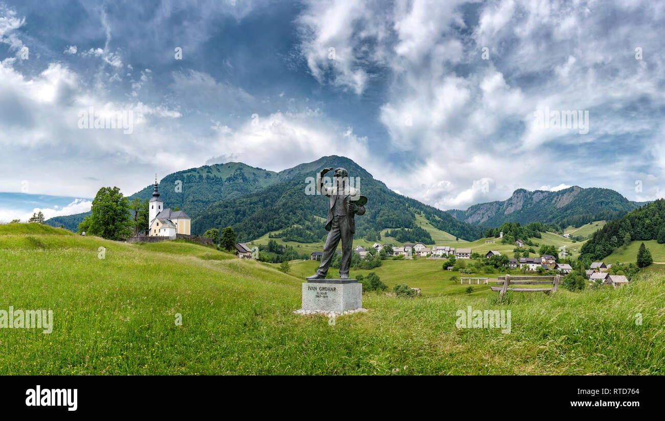 Statue des slowenischen impressionistischen Maler Ivan Grohar, Spodnja Sorica, Slovenien Stockfoto