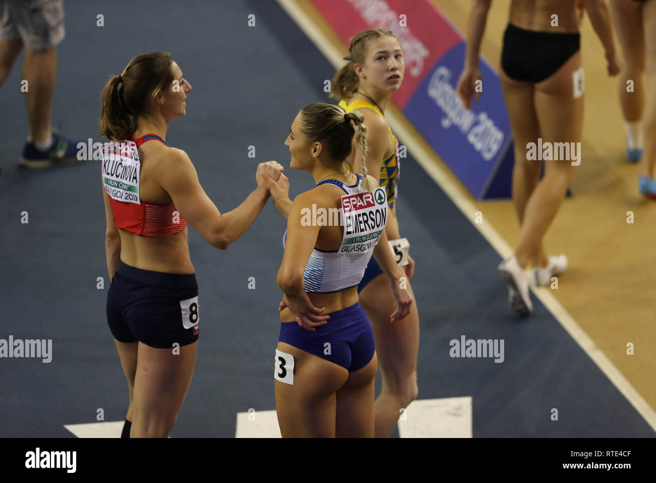 Glasgow, UK. 1 Mär, 2019. Niamh Emerson der GBR in ihrer Hitze der Fünfkampf der Frauen Hürden bei der Hallen Leichtathletik WM 2019 Credit: Ben Stand/Alamy leben Nachrichten Stockfoto