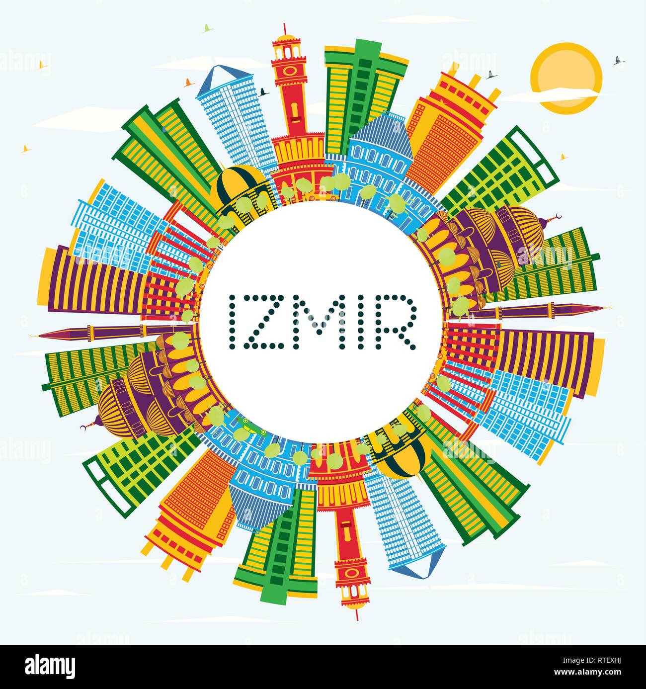 Izmir Turkei Skyline Der Stadt Mit Gebauden Blauer Himmel Und Kopieren Vector Illustration Business Travel Und Tourismus Konzept Stock Vektorgrafik Alamy