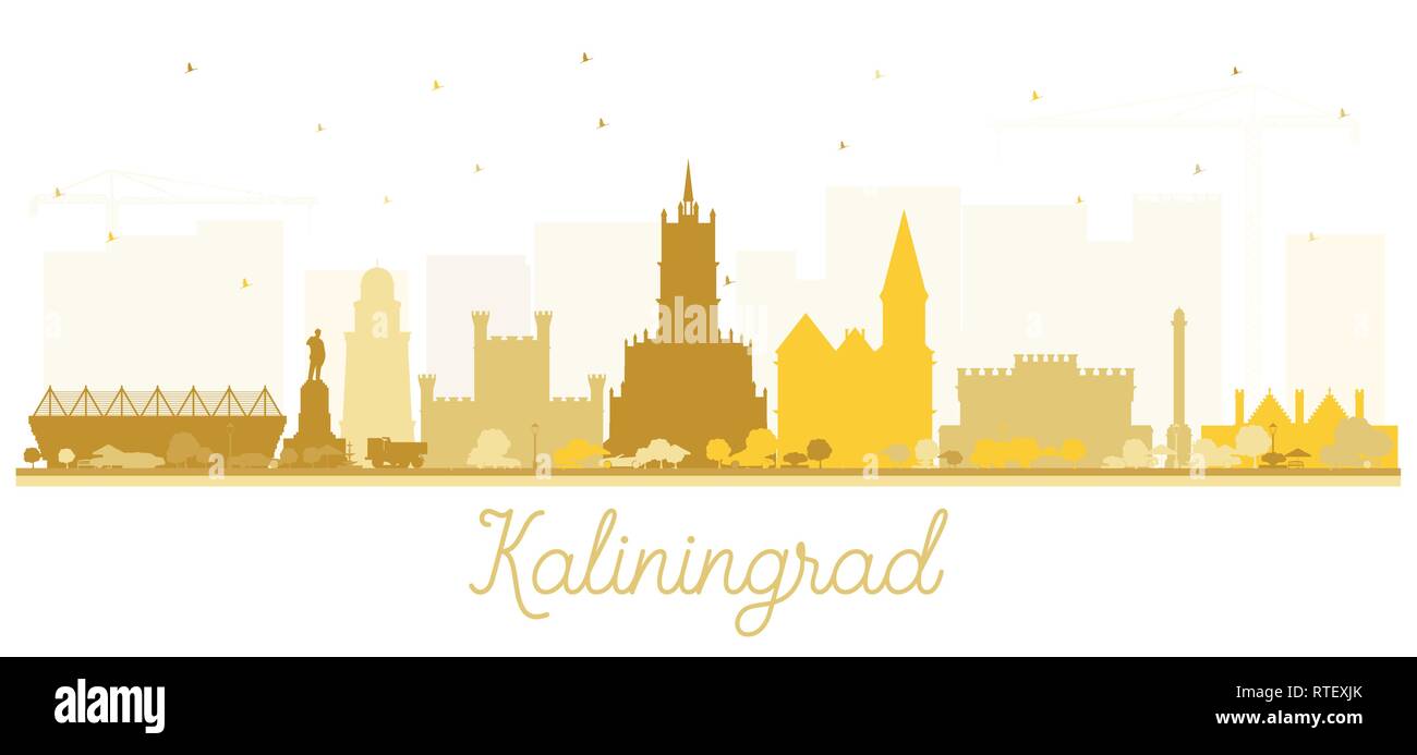 Kaliningrad Russland Skyline der Stadt Silhouette mit goldenen Gebäude. Vector Illustration. Business Travel und Tourismus Konzept mit historischer Architektur. Stock Vektor