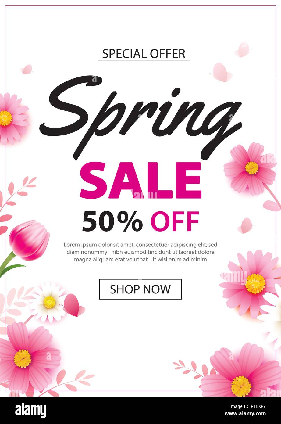 Frühling Verkauf poster Banner mit blühenden Blumen Hintergrund Vorlage. Design für Werbung