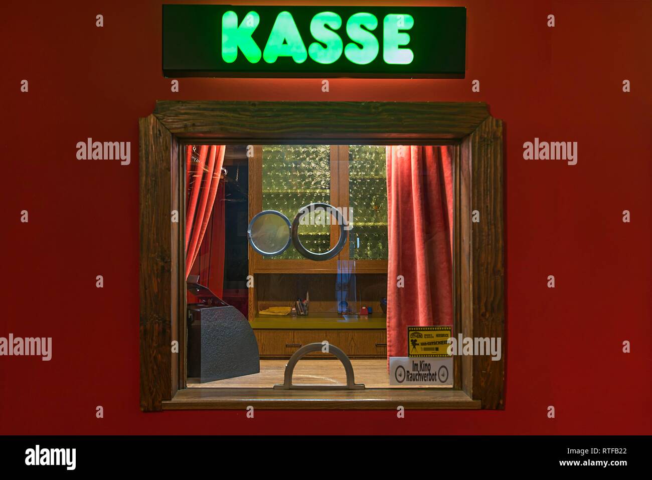 Kinokasse der 70er Jahre, City Kino, Hersbruck, Mittelfranken, Bayern, Deutschland Stockfoto