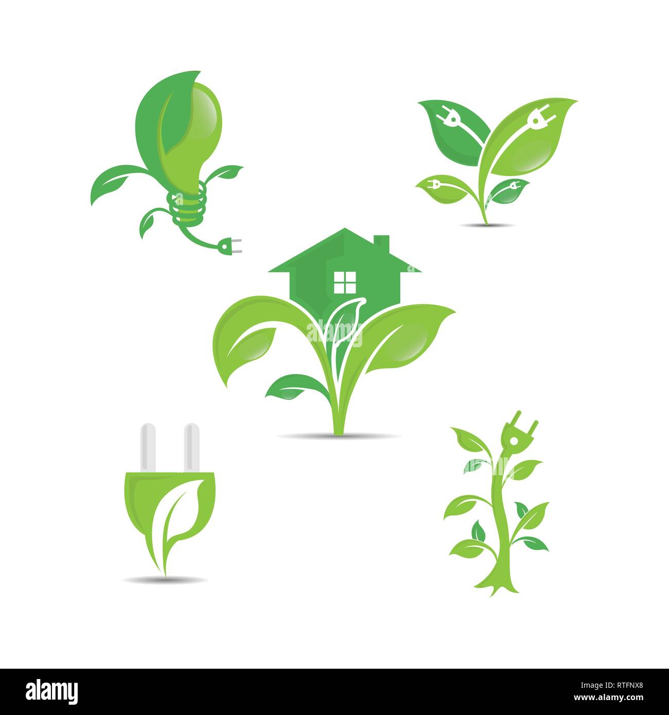 Grüne ökologie Vektor logo Symbole. Saubere Umwelt, Recycling und Erneuerbare Energien Piktogramme. Stock Vektor