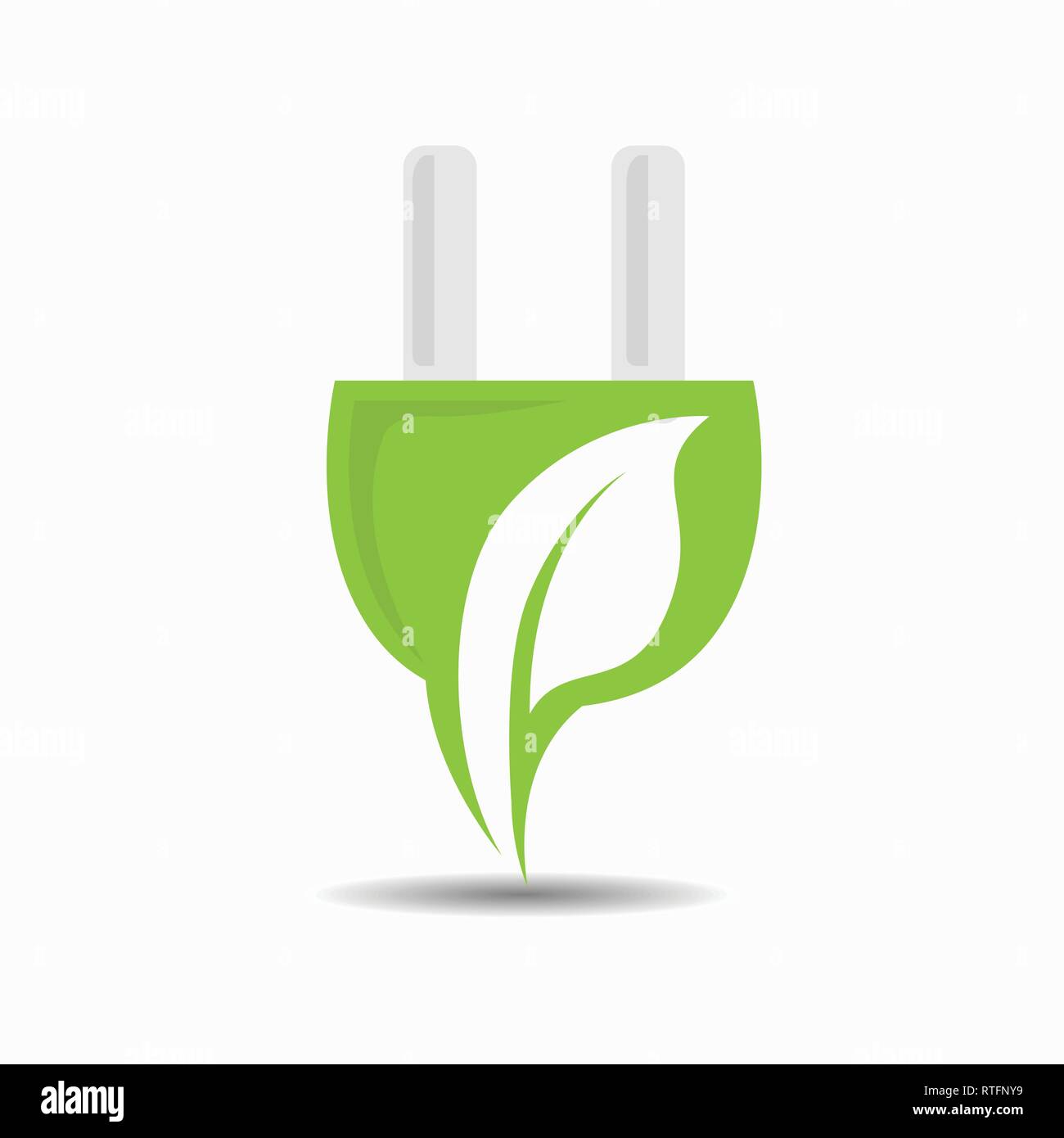 Kreative elektrische Stecker mit einem Blatt im Inneren im negativen Raum Stil vektor design. Leaf logo Symbol und der elektrische Stecker logo Emblem. Stock Vektor