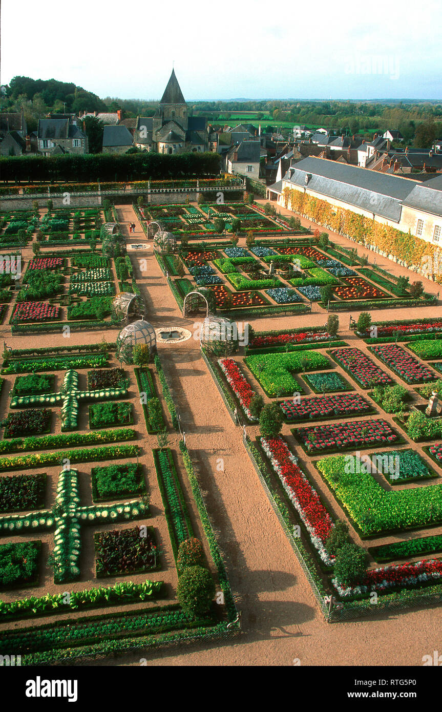 Schloss und Gärten von Villandry, Indre et Loire, Centre Val de Loire, Frankreich, Europa Stockfoto