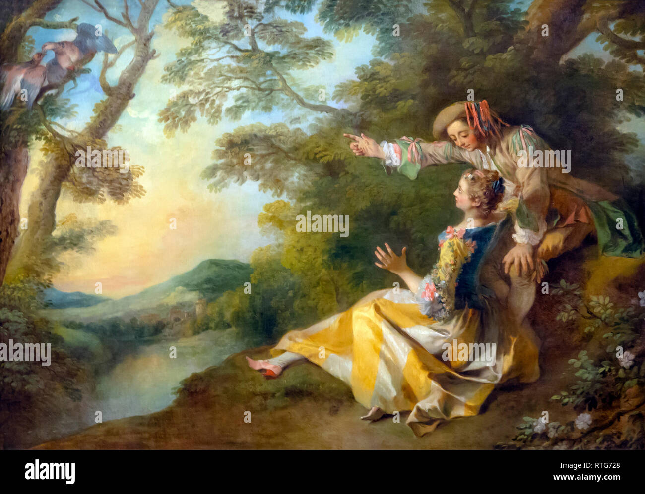 Liebhaber in einer Landschaft, die Turteltauben, Nicolas Lancret, ca. 1736, Stockfoto