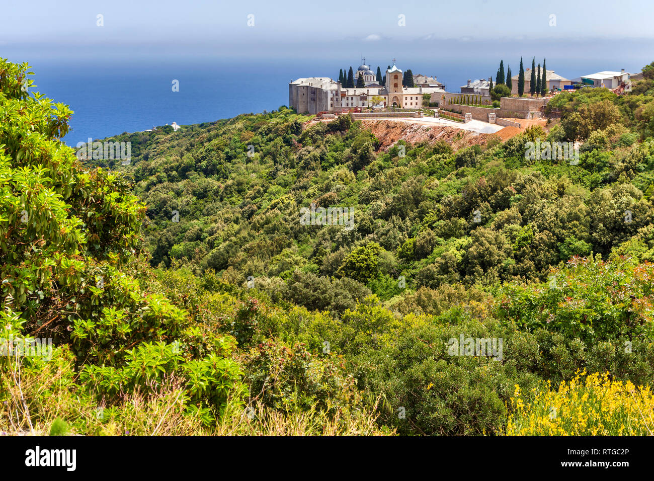 Rumänische Skete Prodromos, St. Johannes Baptist skete, Berg Athos Halbinsel Athos, Griechenland Stockfoto