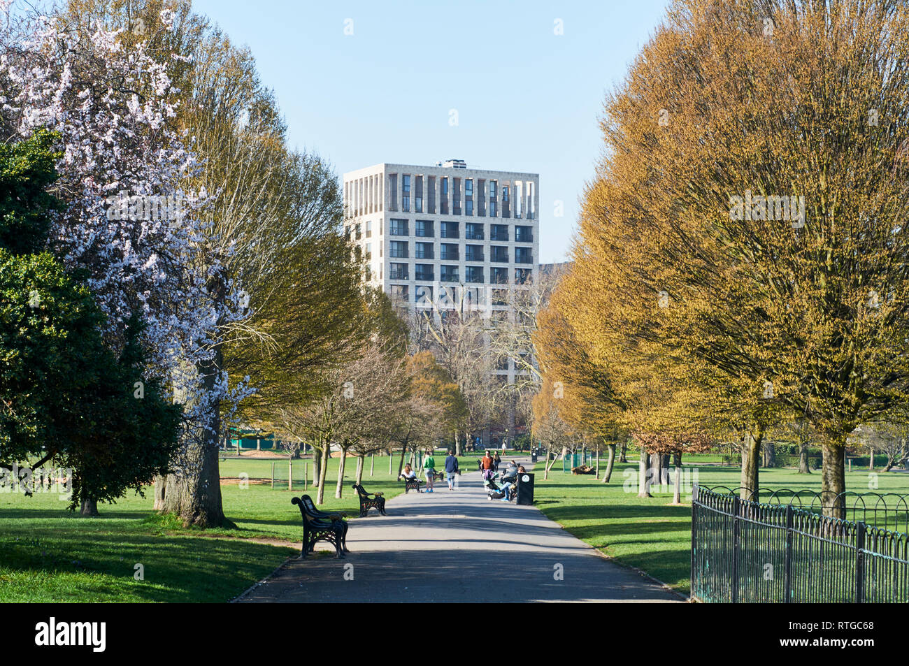 Clissold Park, North London, UK, während eine warme Zauber im Februar 2019 Stockfoto