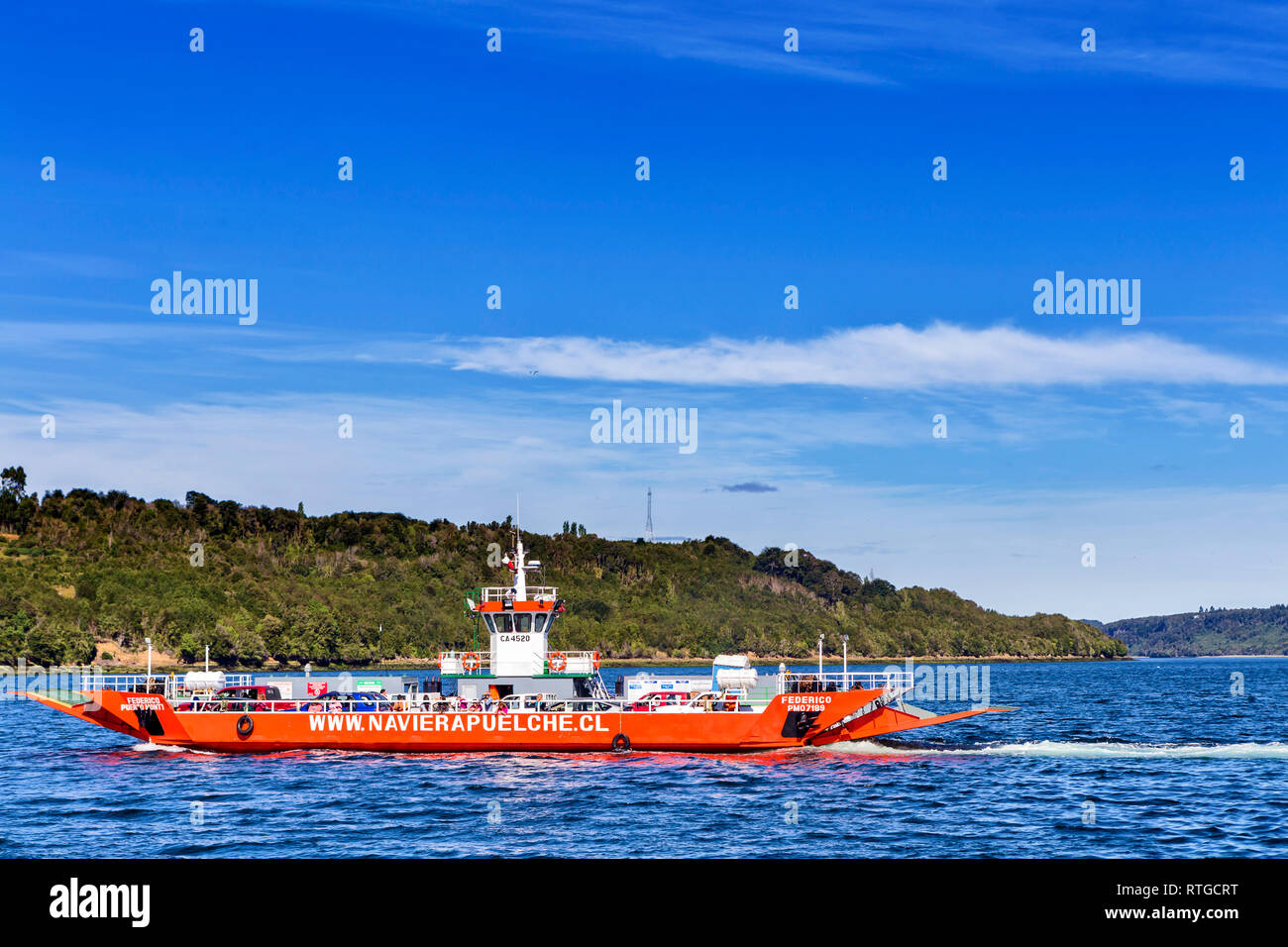 Fähre, Detif, Lemuy Insel in der Nähe von Chiloe, Los Lagos region, Chile Stockfoto