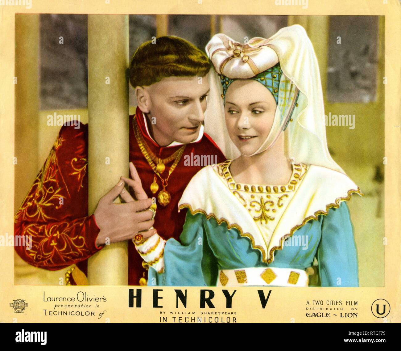 LAURENCE OLIVIER und RENEE ASHERSON als Prinzessin Katherine von Frankreich In HENRY V 1944 Regisseur LAURENCE OLIVIER Stück von William Shakespeare Technicolor Zwei Städte Filme / Eagle-Lion Distributors Ltd Stockfoto