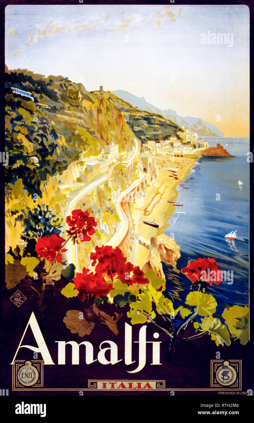 Amalfi, Vintage Travel Poster von Mario Borgoni, 1910-1920 Stockfoto