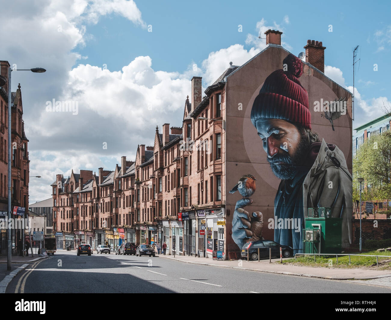 Wandgemälde mit einem modernen St. Mungo, an der High Street in Glasgow. Stockfoto