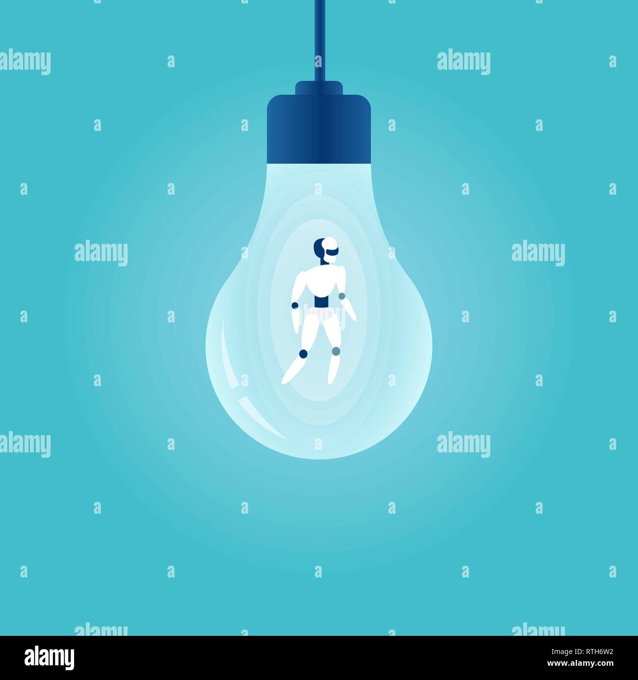 Business Innovation Konzept. Vektor eines Roboters in eine Glühbirne. Stock Vektor