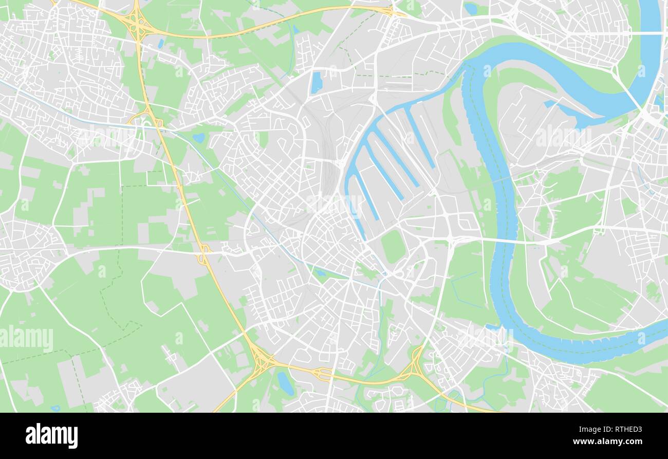 Neuss, Deutschland druckbare Karte im klassischen Stil gehalten und mit allen relevanten Autobahnen, Straßen und Eisenbahnen. Diese Karte für jede Art von digitalen Info verwenden Stock Vektor