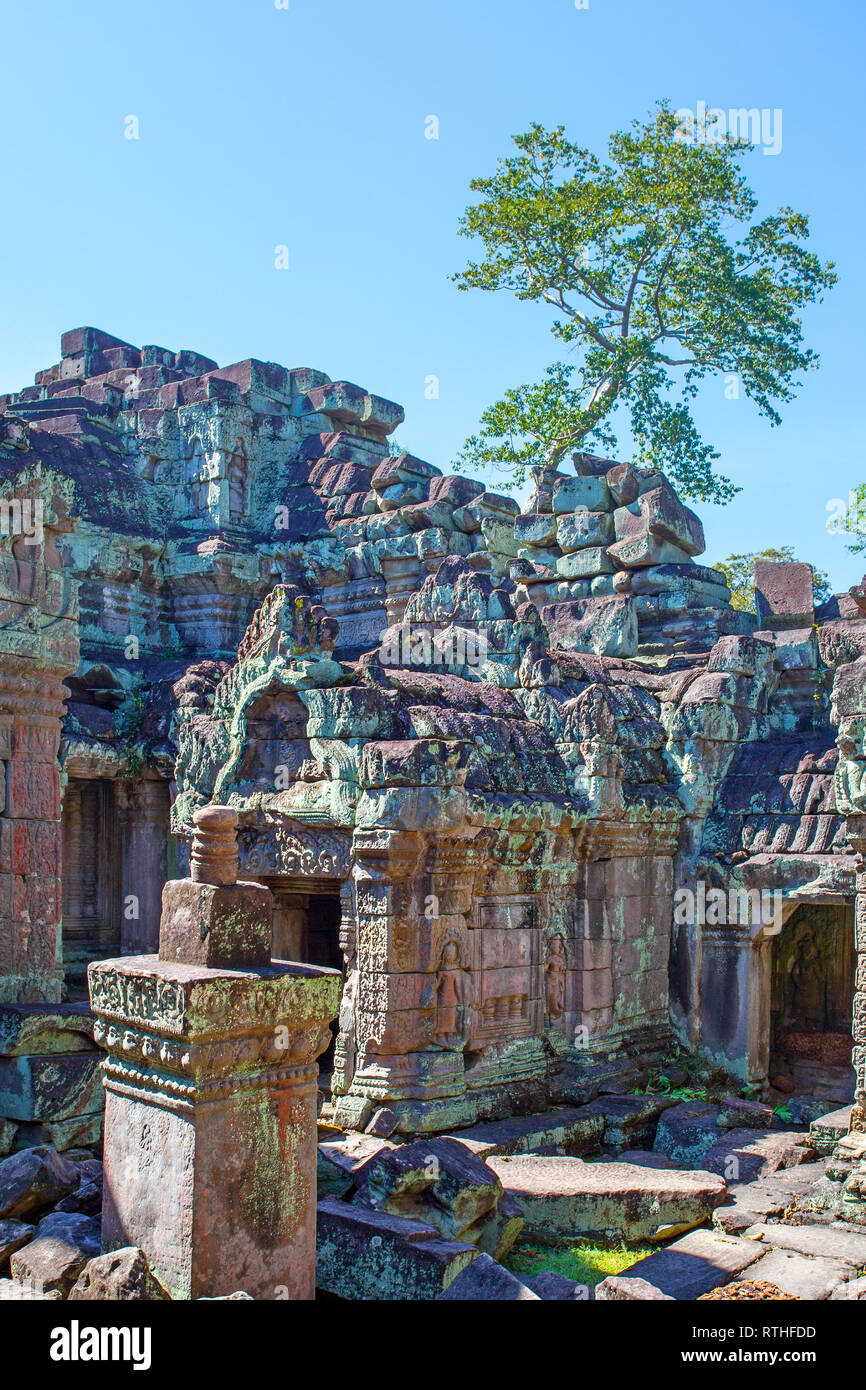 Bunte Ruinen der Tempel in Angkor Wat, Kambodscha Stockfoto