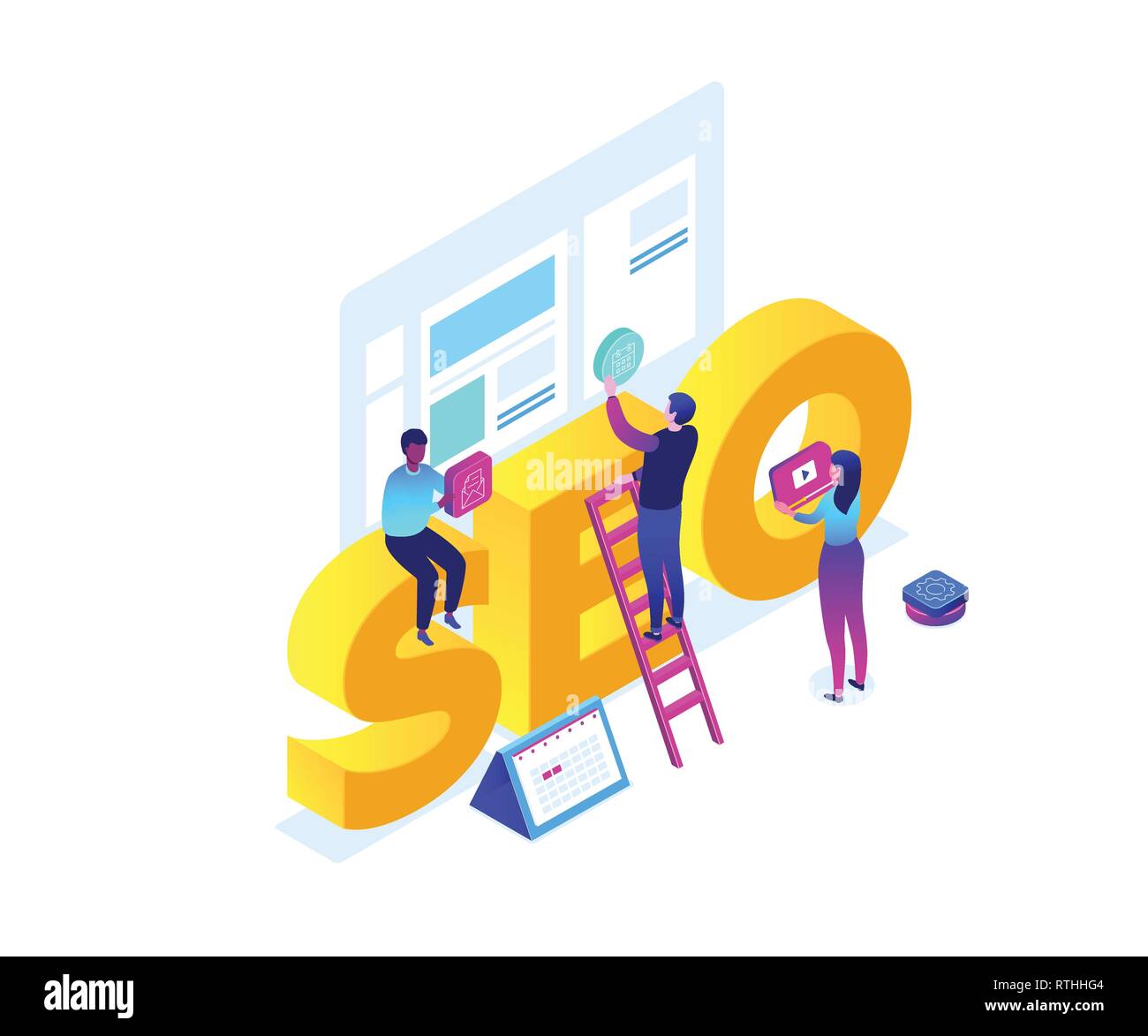 Seo Optimierung - Moderne bunte isometrische Vector Illustration Stock Vektor