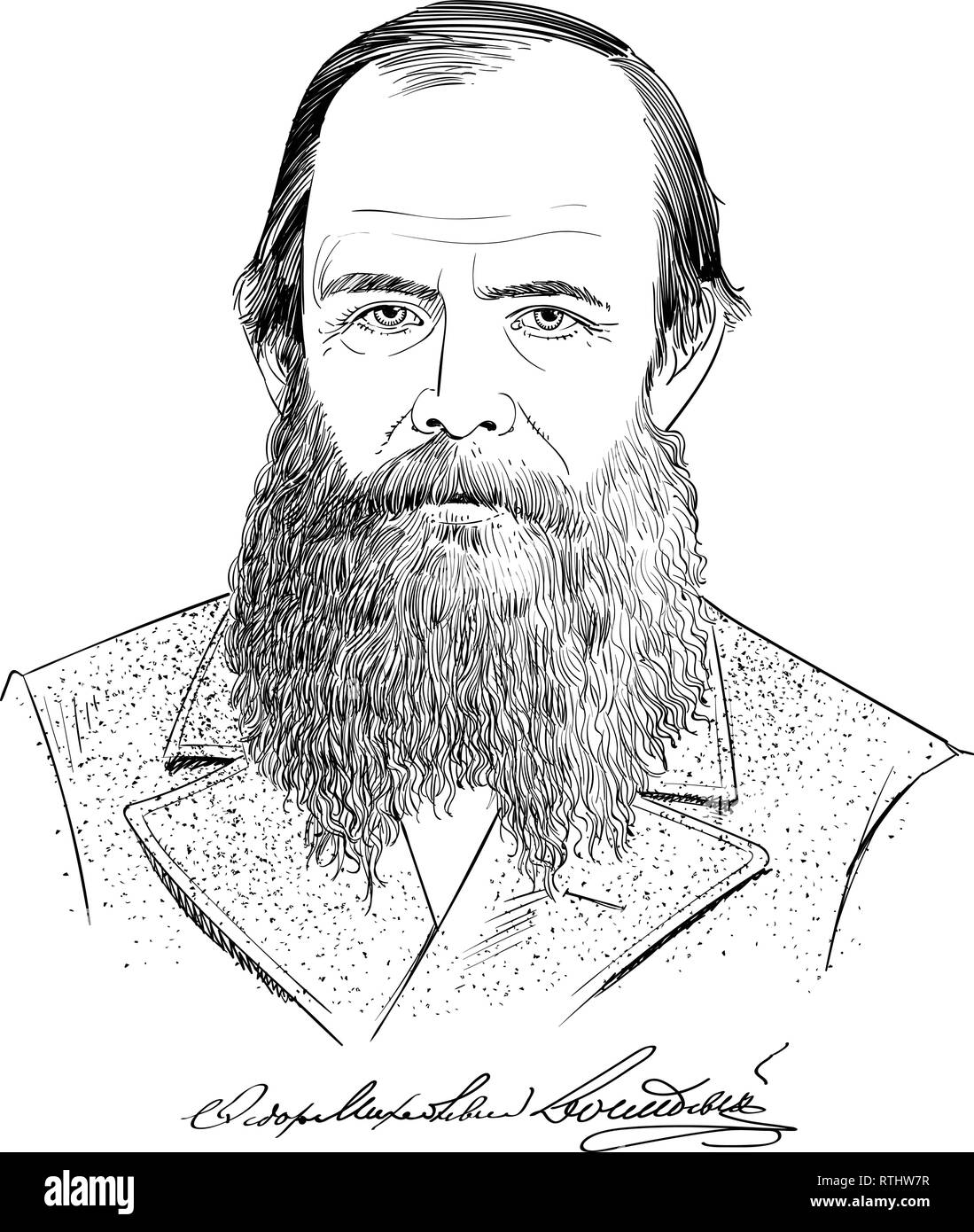 Fjodor Dostojewski Portrait im Einklang Art Illustration. Stock Vektor