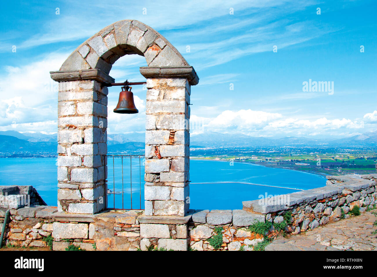 Glockenturm in die Festung Palamidi in Nafplio, Argolida Griechenland Stockfoto