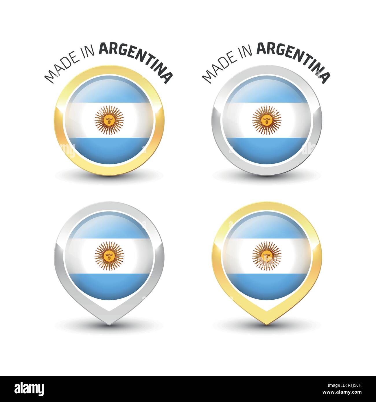 In Argentinien-Garantie Label mit der Argentinischen Flagge runde Gold und Silber Symbole gemacht. Stock Vektor