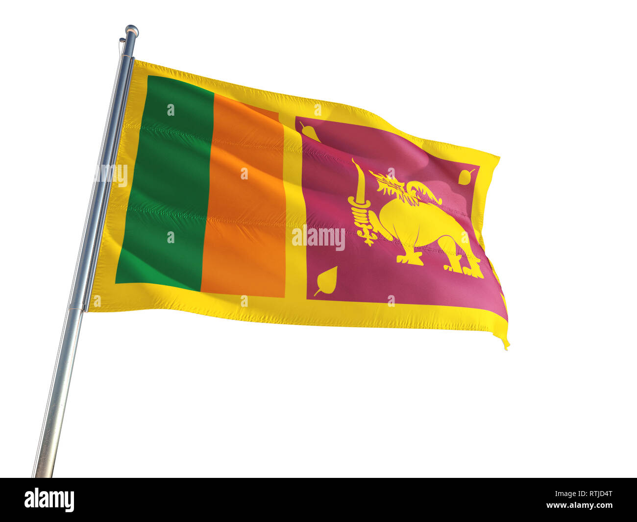 Sri Lanka National Flagge im Wind, isolierten weißen Hintergrund. High Definition Stockfoto