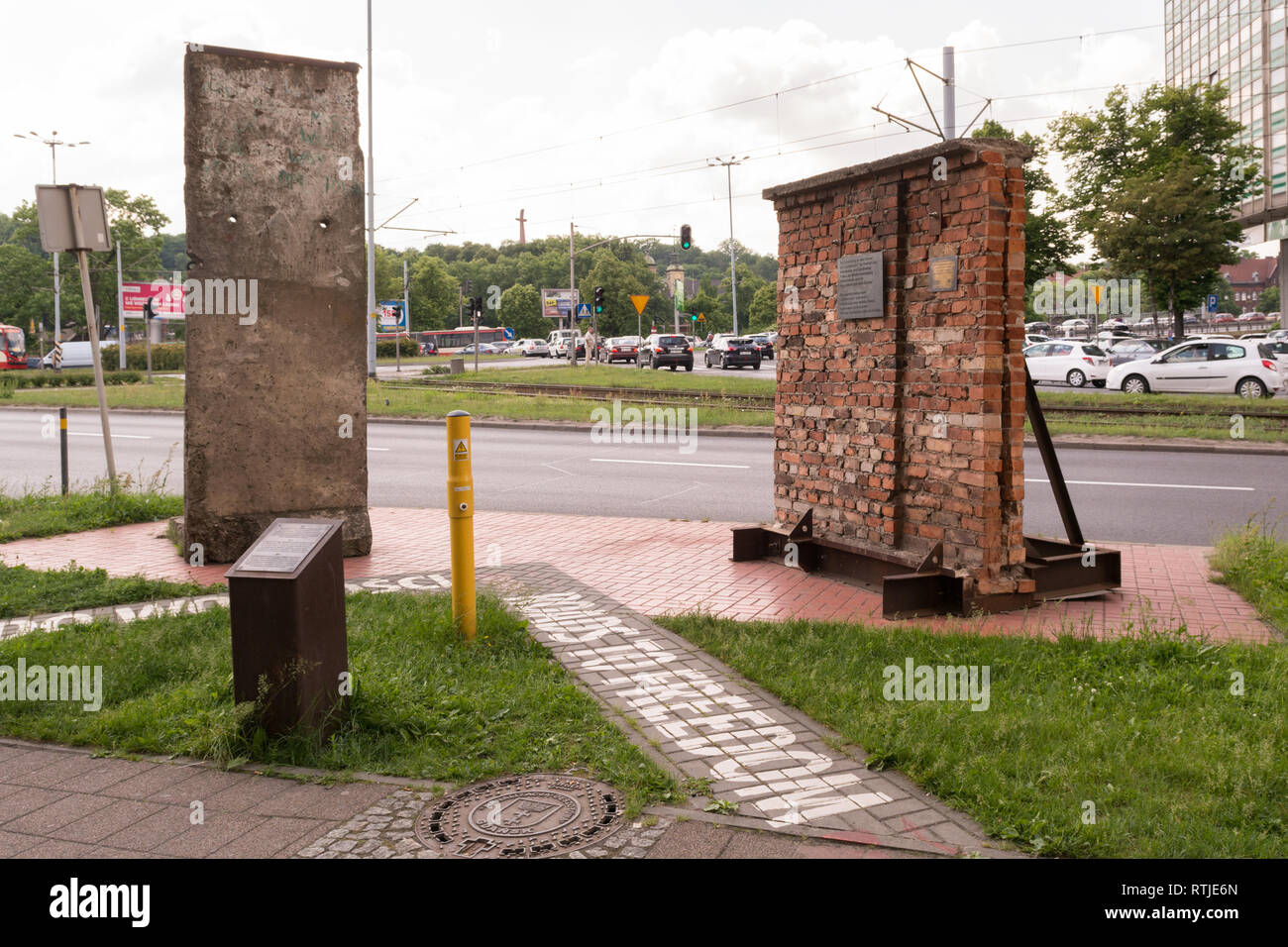 Danzig Wege zur Freiheit - Stücke der Berliner Mauer und die Danziger Werft Wand auf Anzeige, Gdansk, Polen, Europa Stockfoto