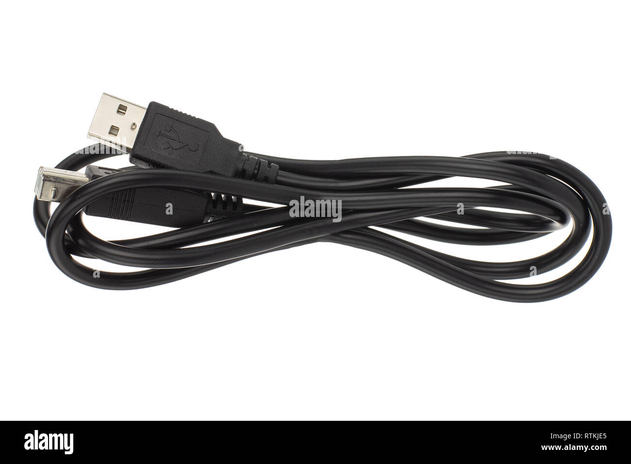 USB-Kabel isoliert - schwarzes Kabel. Externe Festplatte USB-Kabel schwarz. Stockfoto