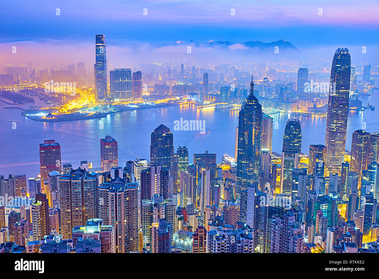 Hong Kong Blick auf Victoria Harbour und die Zentrale von lugard Road Victoria Peak 'Peak' HK Stockfoto