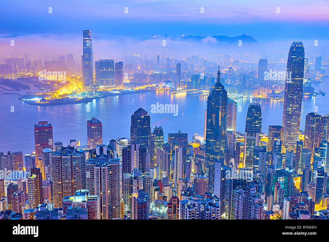 Hong Kong Blick auf Victoria Harbour und die Zentrale von lugard Road Victoria Peak 'Peak' HK Stockfoto