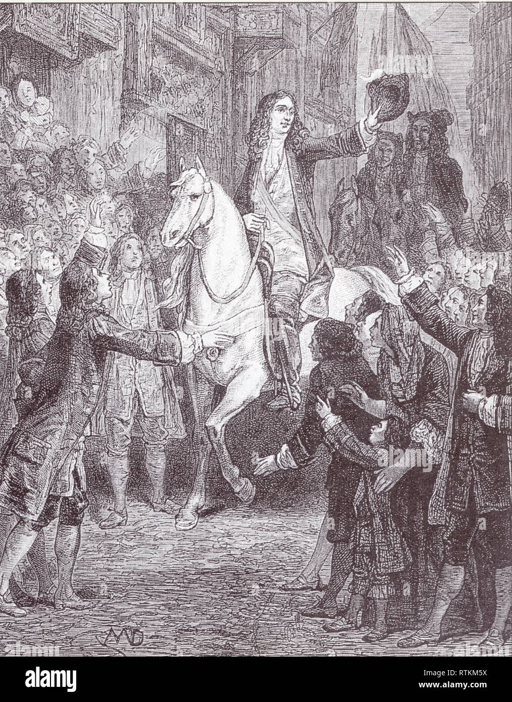 L'entrée de Guillaume à Londres. Gravure de Francois Guizot. 1826-1827. Stockfoto