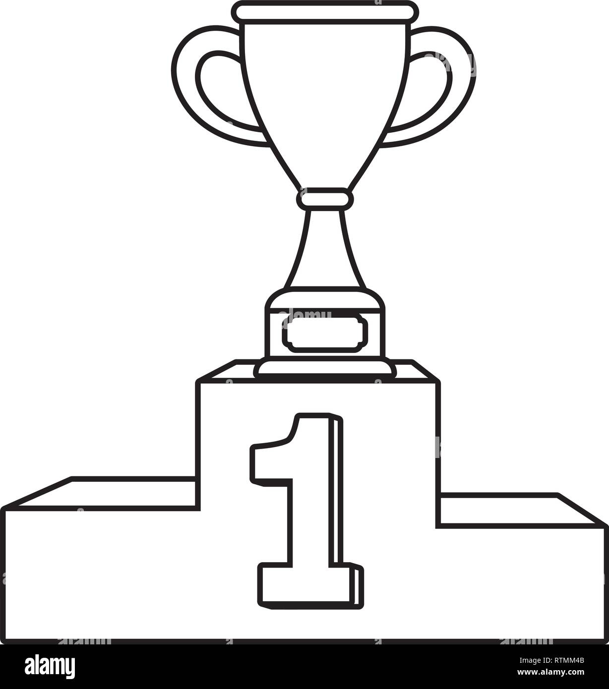 trophy-cup-den-ersten-platz-podium-schwarz-und-wei-stock-vektorgrafik