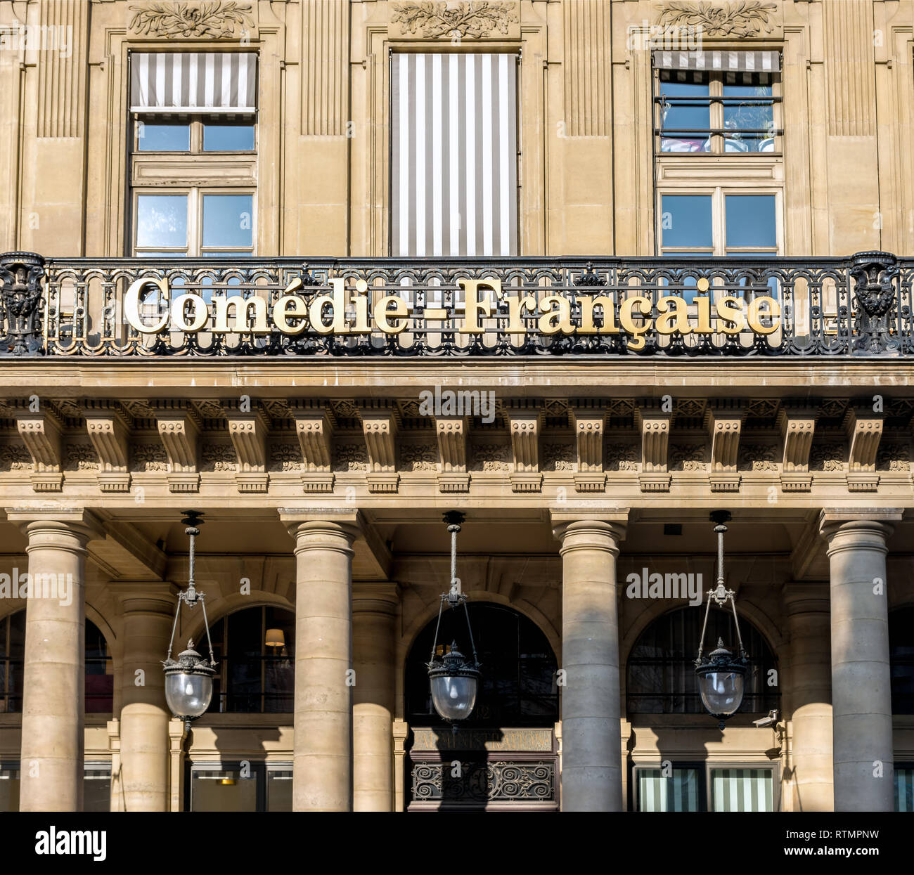 Comedie Francaise Fassade in Paris. Stockfoto
