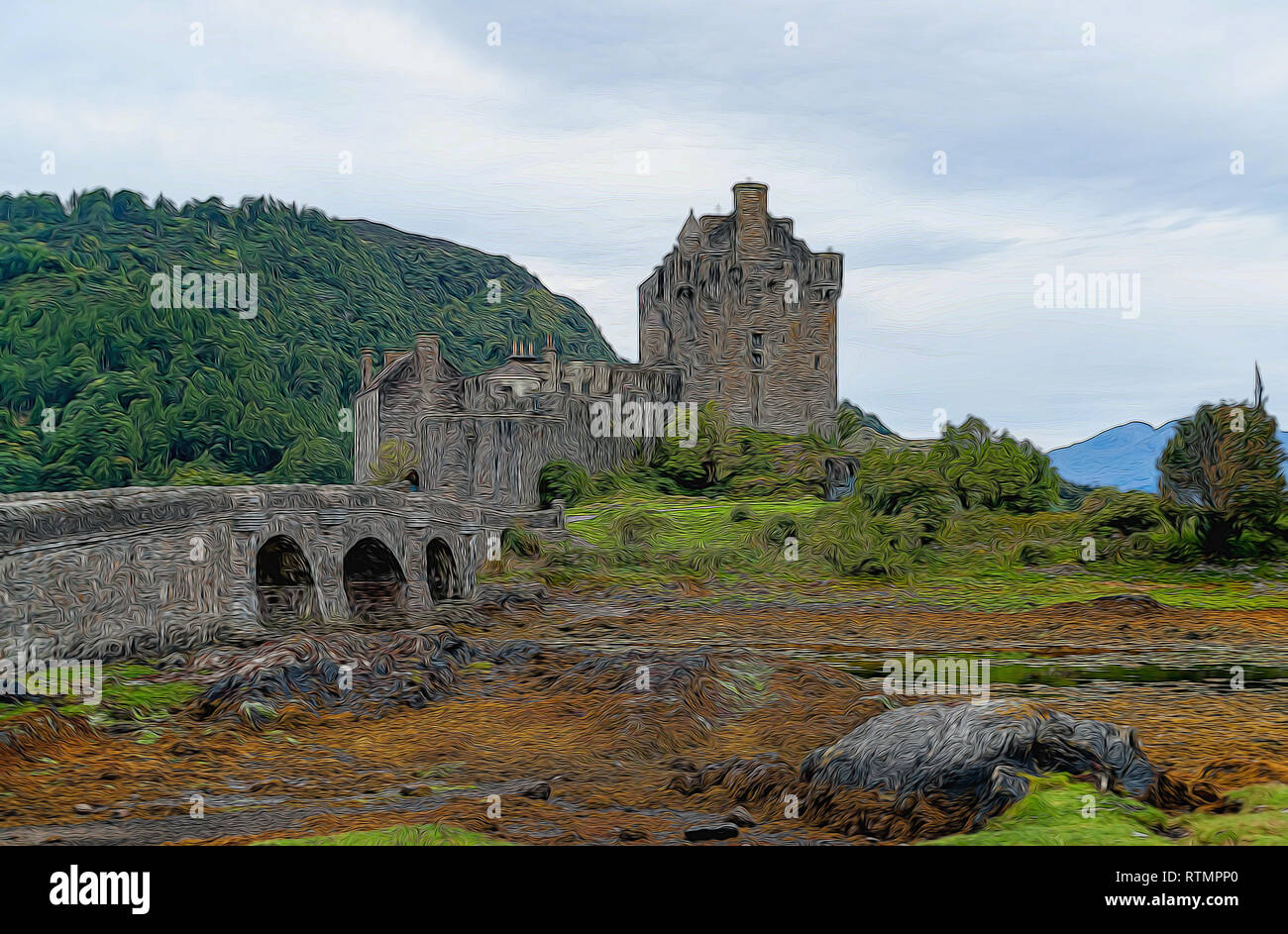 Abbildung: Eilean Donan Castle - Highlands, Schottland, Großbritannien Stockfoto