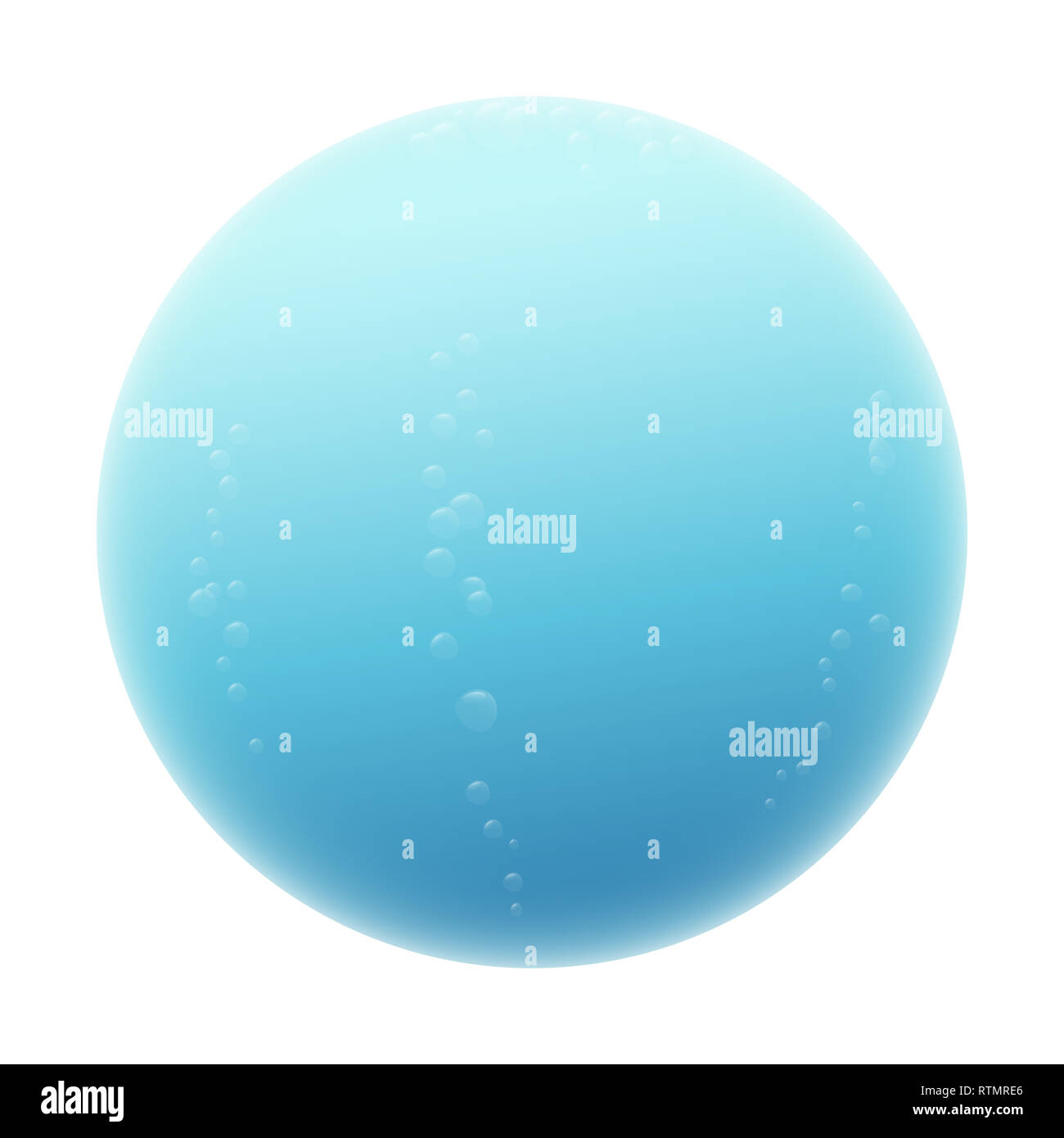 Wasser Sphäre. Blue misty Ball mit einigen Blasen-Abbildung auf weißen Hintergrund. Stockfoto
