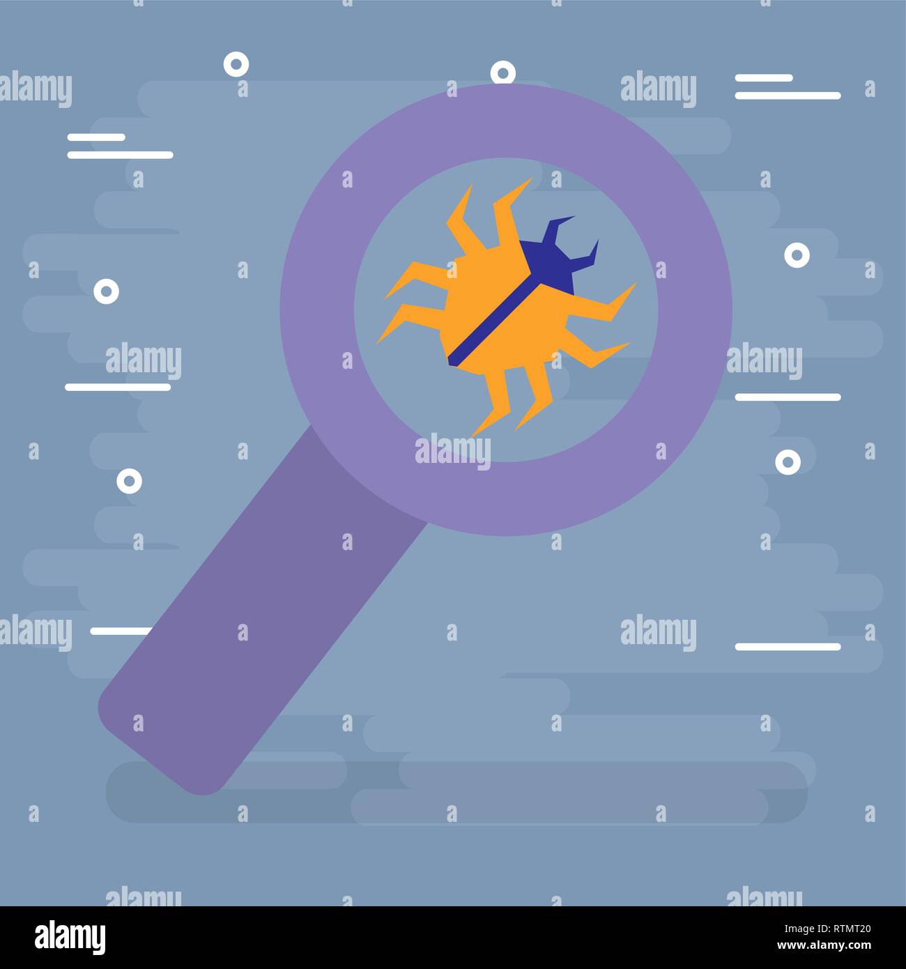 Fehler Tier mit Lupe Vector Illustration Design Stock Vektor