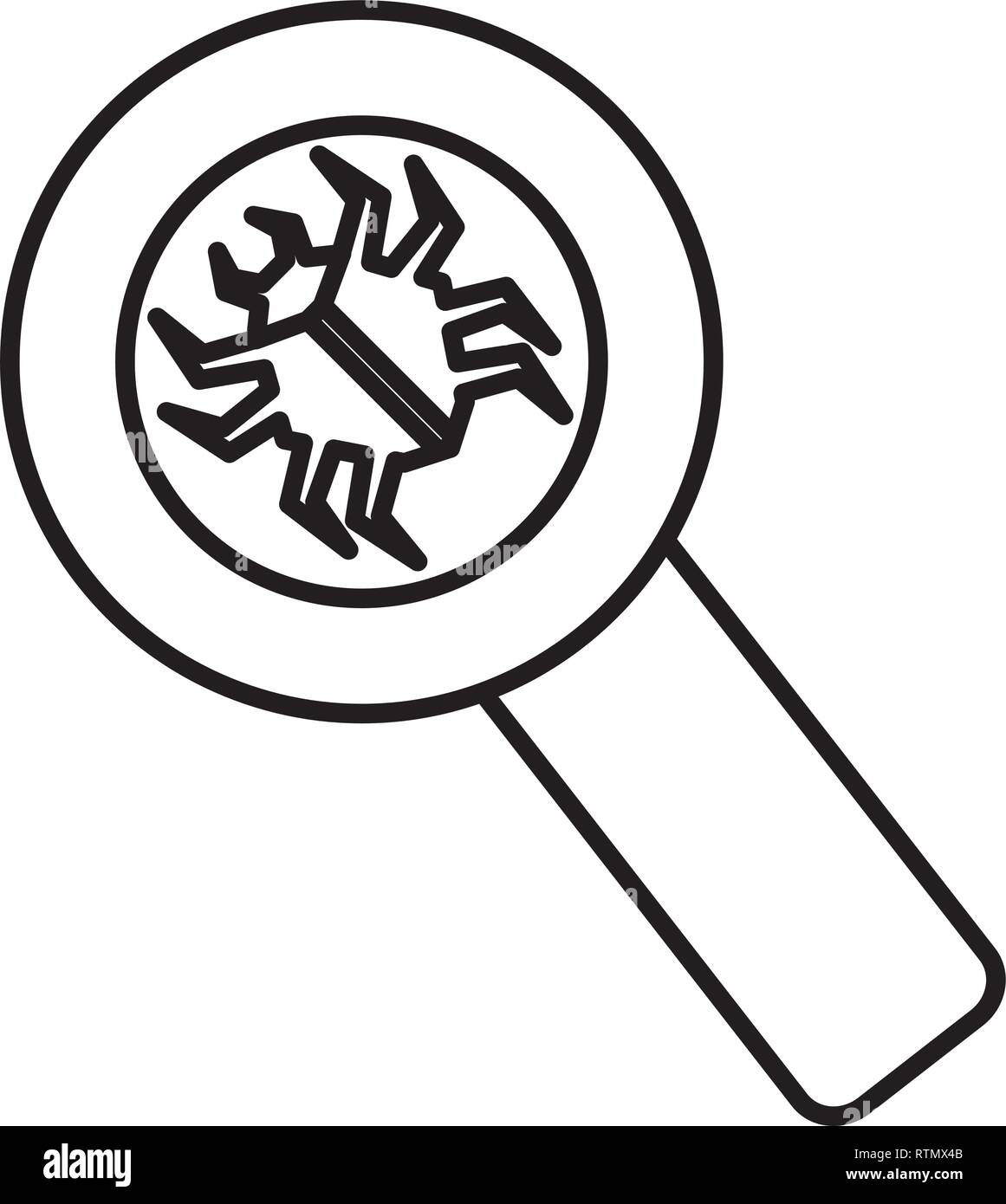 Fehler Tier mit Lupe Vector Illustration Design Stock Vektor