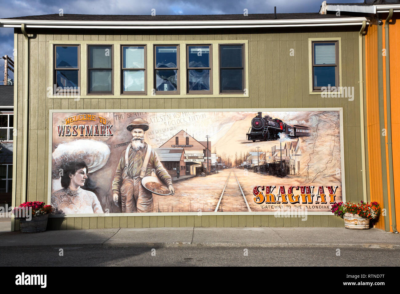 Straße graffitti Kunst in den Straßen von Skagway, Alaska, USA, Vereinigte Staaten, pradeep Subramanian Stockfoto