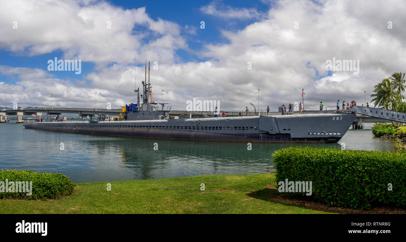 USS Bowfin U-Boot in Pearl Harbor Museum am 5. August 2016 in Oahu. Auf Pearl Harbor von Empire of Japan 1941 Angriff brachte Vereinigten Staaten in Nicht Stockfoto