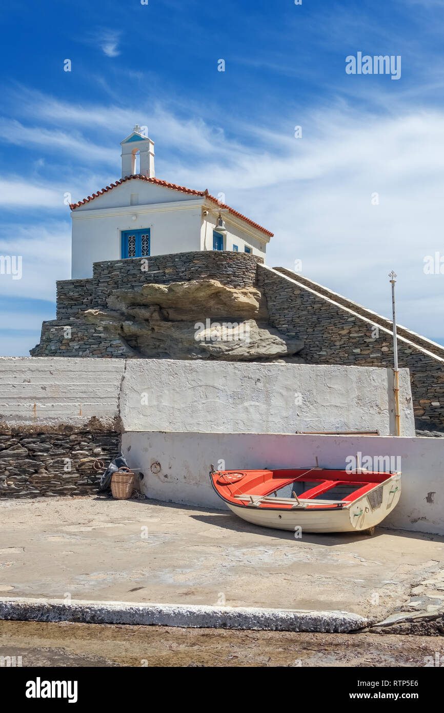 Traditionelle Kapelle Panagia Thalassini in der Chora Stadt der Insel Andros, Kykladen, Griechenland Stockfoto