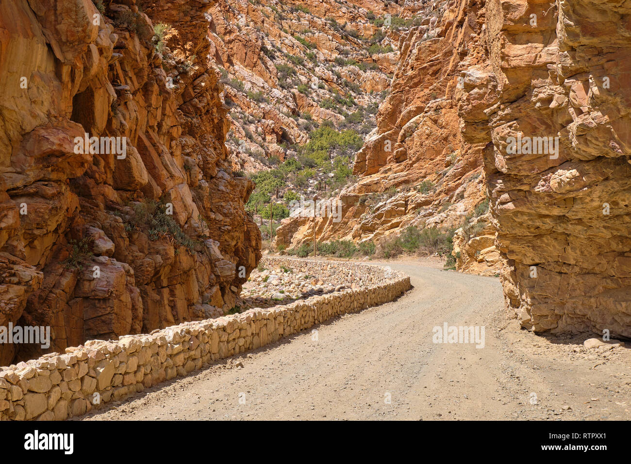 S-Kurve Schotterstraße geschnitzt in Orange Rocky Canyon Stockfoto