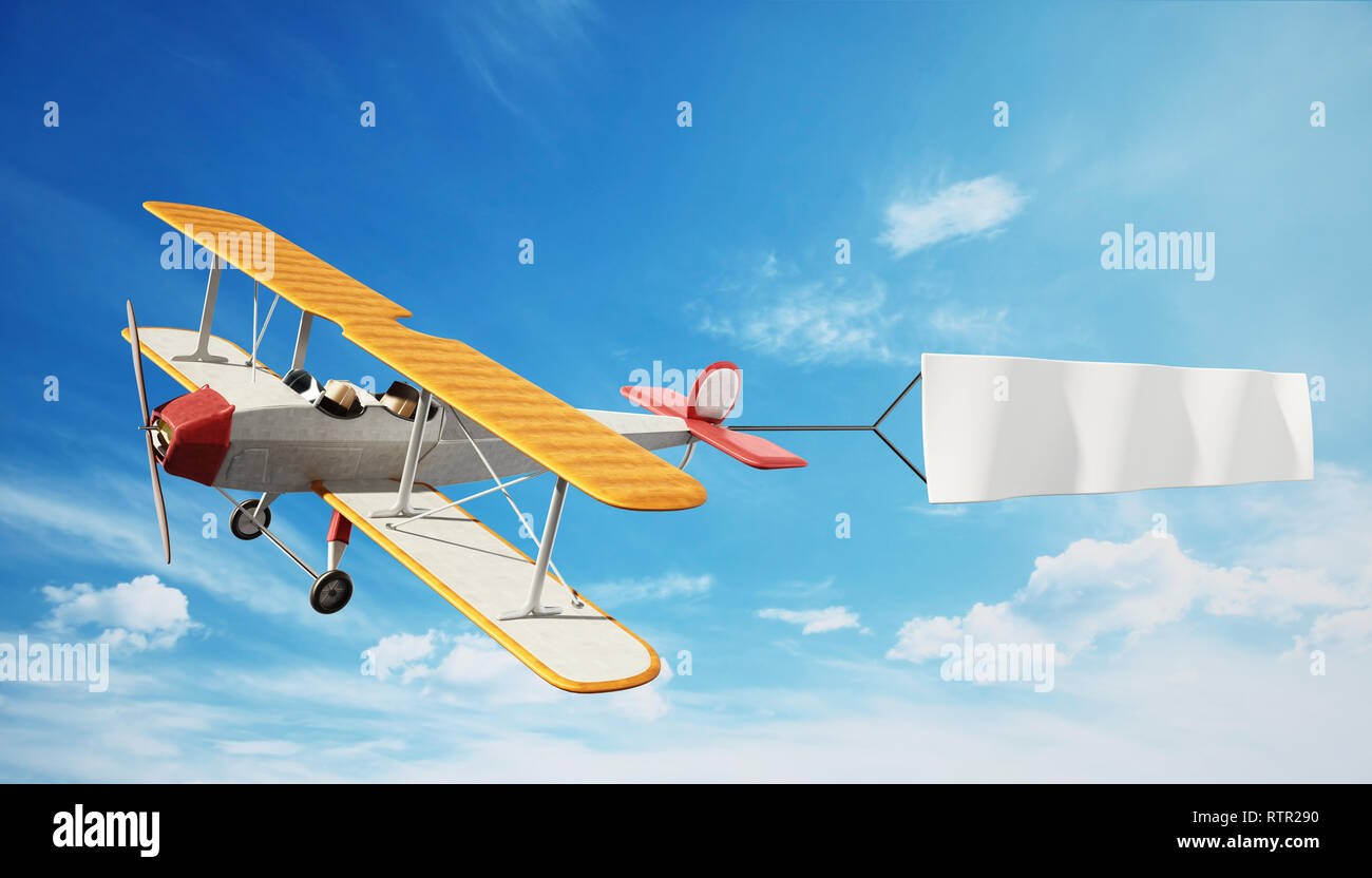 Klassische Flugzeug ziehen weiße Text Banner. 3D-Darstellung. Stockfoto