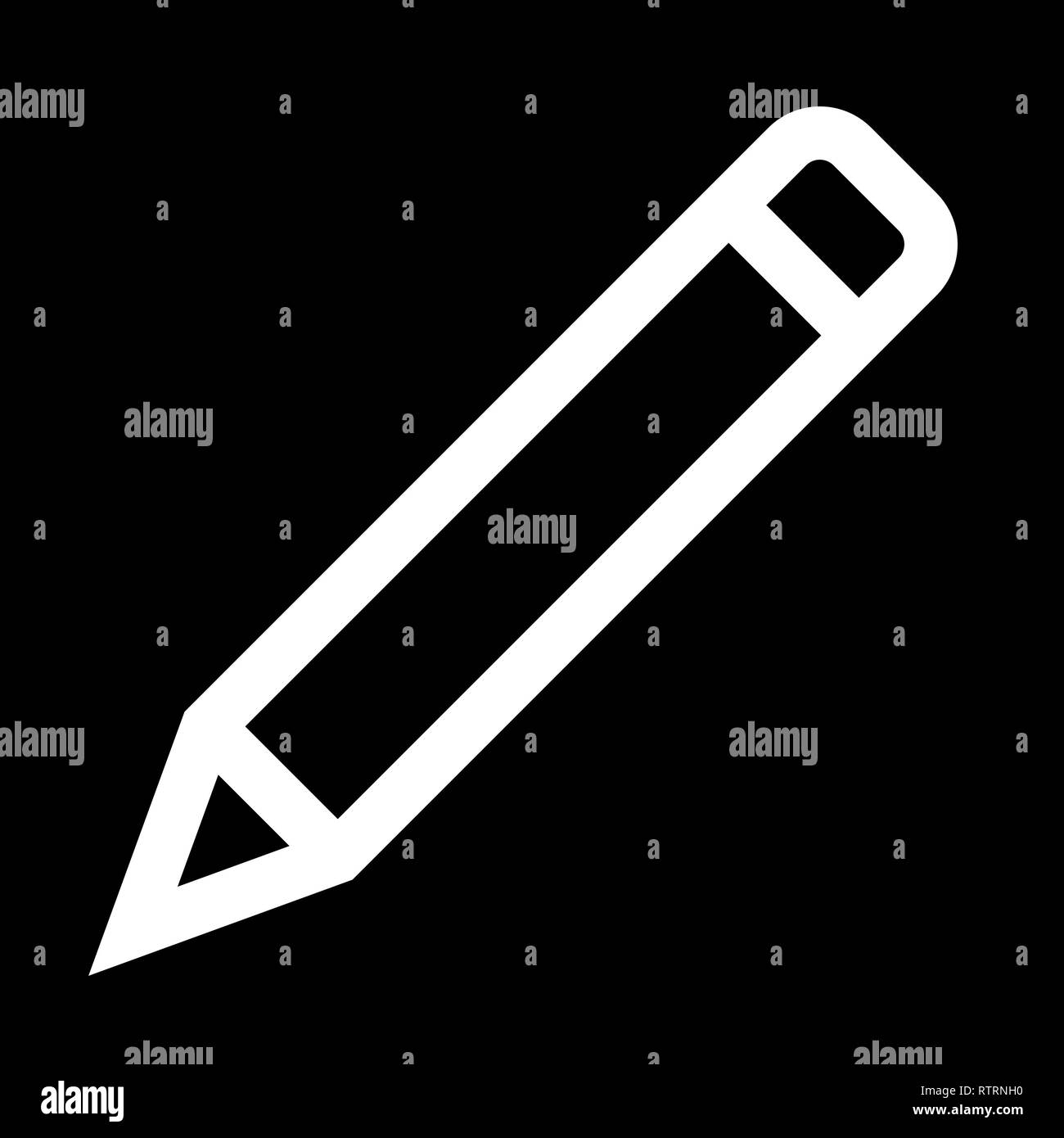 Bleistift Symbol - Weiß einfache Umrisse, isoliert - Vector Illustration Stock Vektor