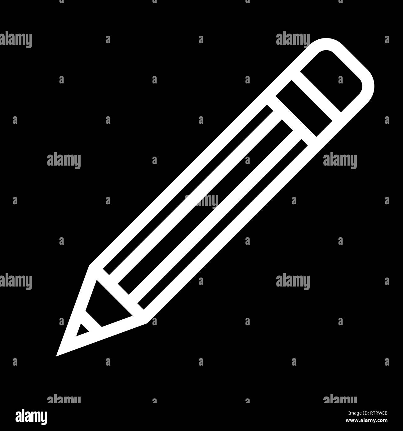 Bleistift Symbol - Weiß einfache Umrisse, isoliert - Vector Illustration Stock Vektor