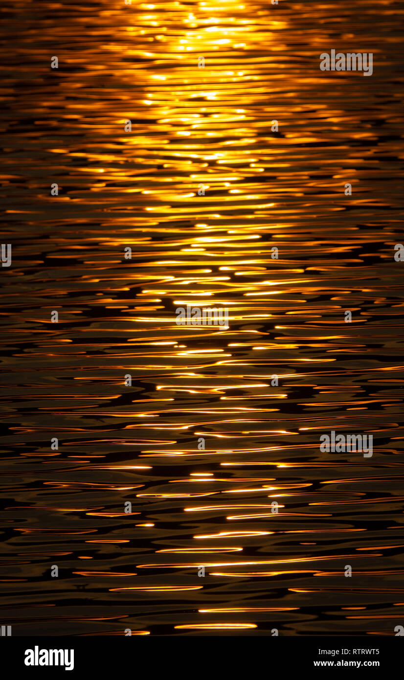 Zusammenfassung Hintergrund Textur von Golden Sunset Sonnenlicht auf dem Wasser Stockfoto