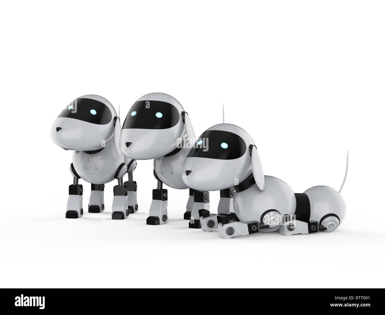 3D-Rendering Group der Hund Roboter auf weißem Hintergrund Stockfoto