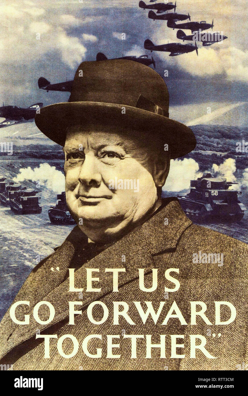 Winston Churchill, lass uns gemeinsam vorwärts, Britische motivational Poster, Weltkrieg 2, 1940 Stockfoto