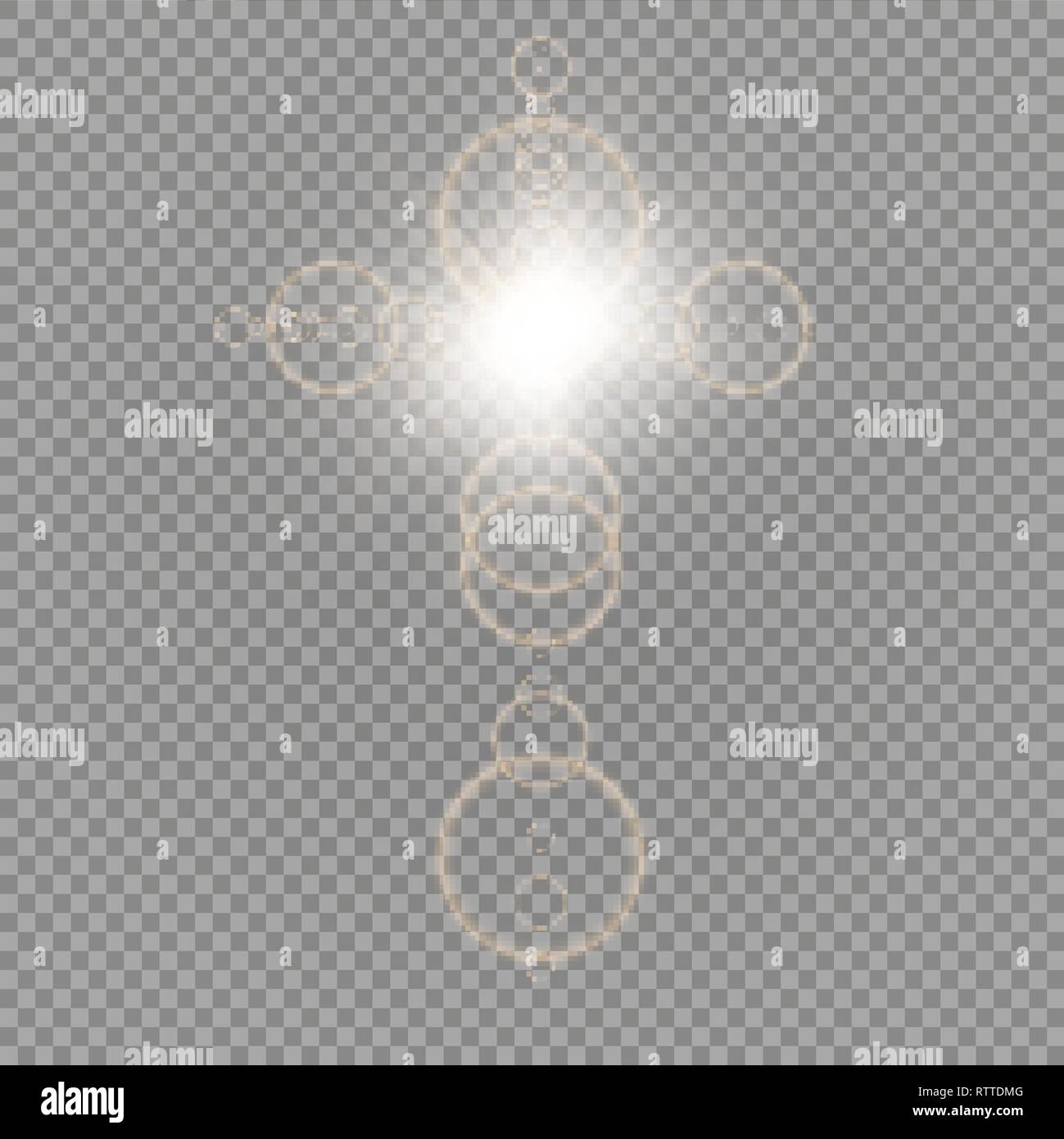 Leuchtende weiße christliche Kreuz mit Sun Flair. Vector Illustration isoliert über transparenten Hintergrund. Shining Ostern Symbol der Auferstehung in der Stock Vektor