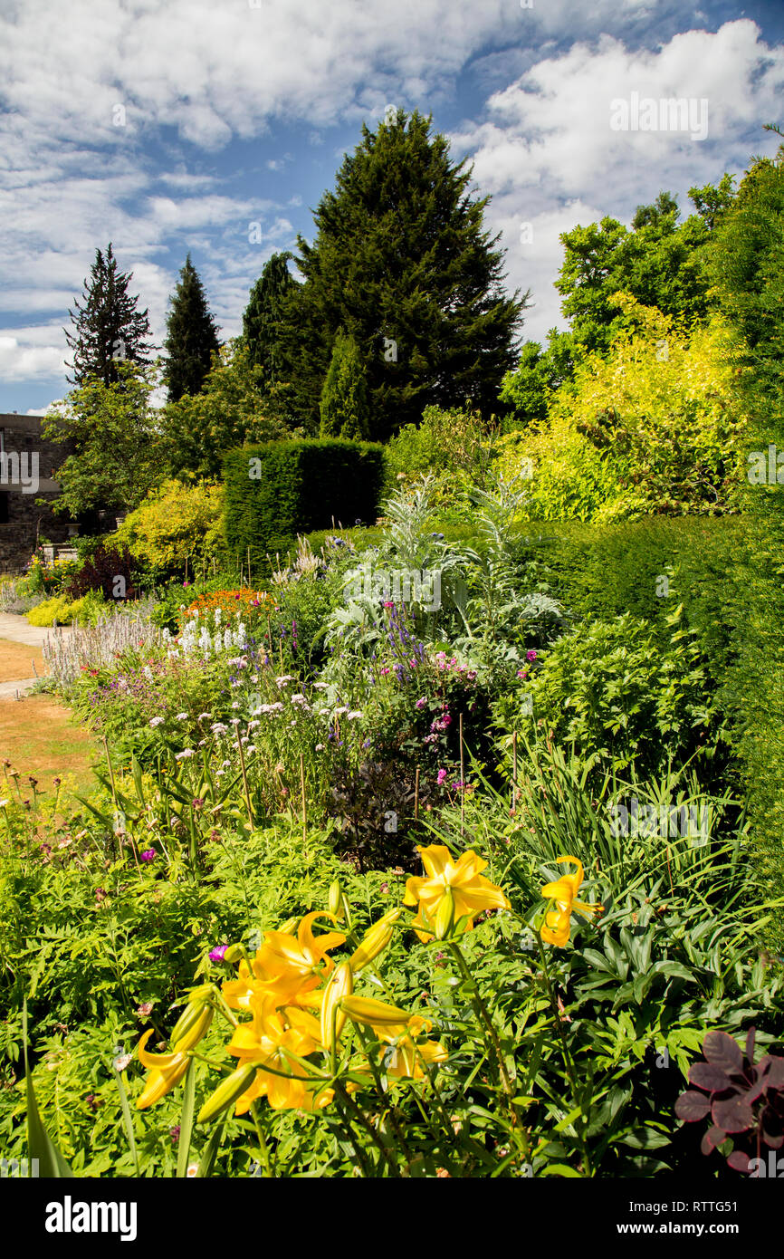 Eine bunte Staudenbeet an Kilver Court Gardens, Shepton Mallet in Somerset, England, Großbritannien Stockfoto