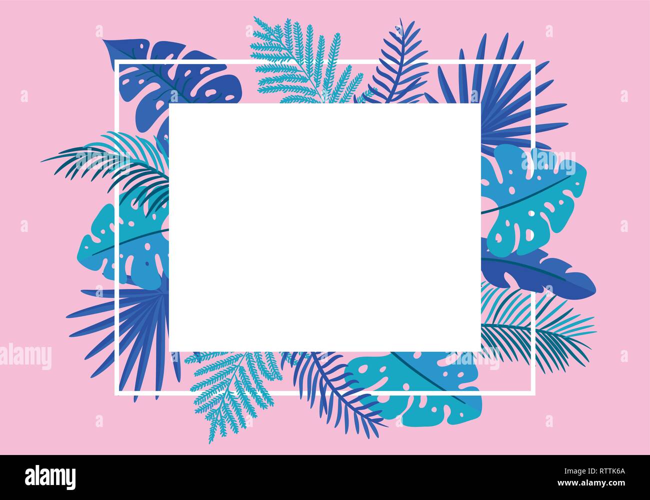 Sommer Vektor Floral frame tropische Blätter Palm mit Platz für Text. Color Design Elemente für Print, Grußkarte. isolierte Abbildung auf Rosa Stock Vektor